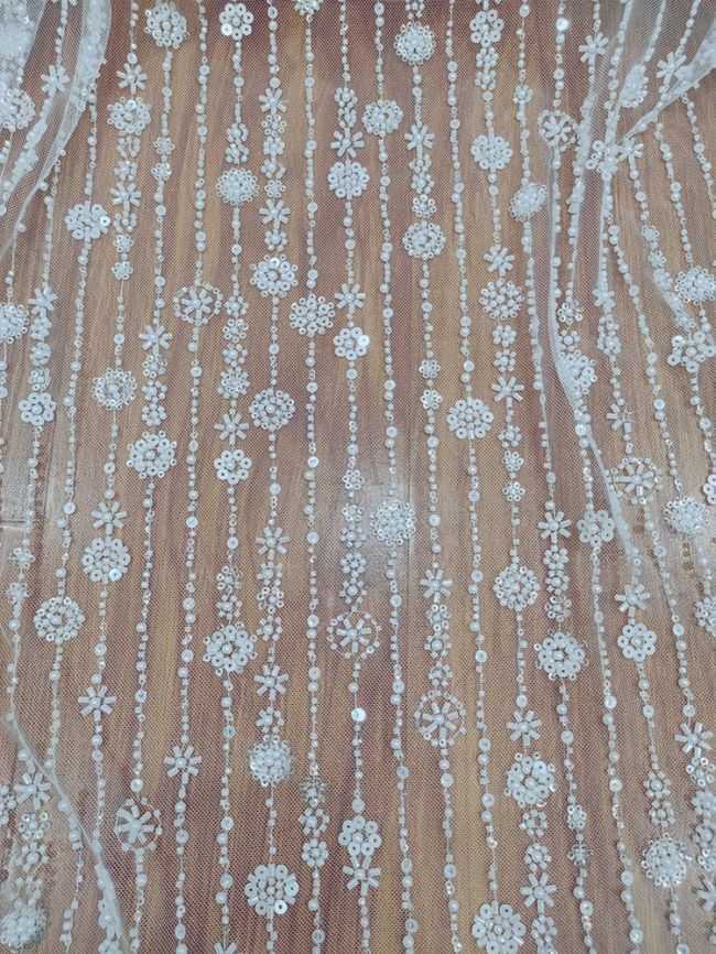 Sequined Beaded Embroidered Bridal Lace Fabric RX088
