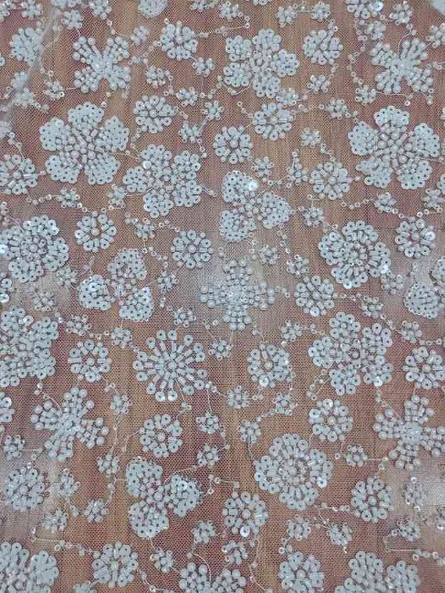 Sequined Beaded Embroidered Bridal Lace Fabric RX090