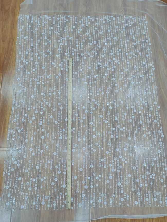 Sequined Beaded Embroidered Bridal Lace Fabric RX088