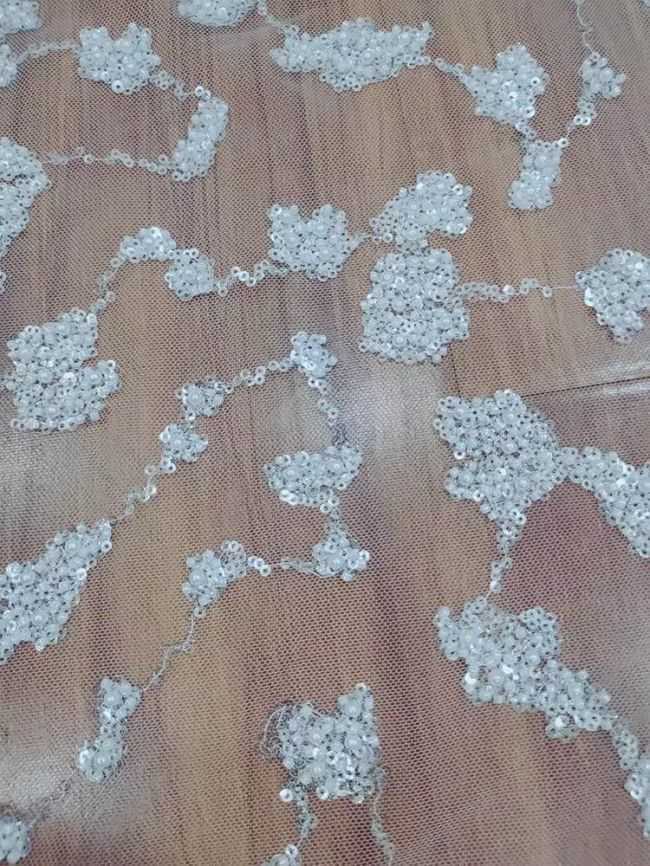 Sequined Beaded Embroidered Bridal Lace Fabric RX085