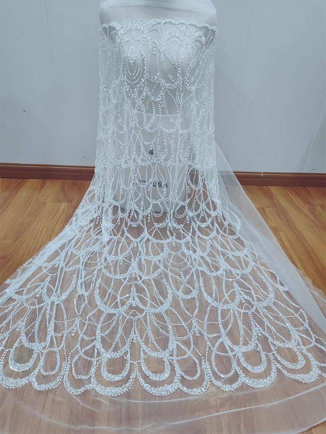 Sequined Beaded Embroidered Bridal Lace Fabric RX89