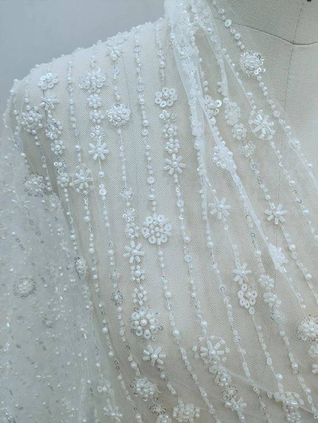 Sequined Beaded Embroidered Bridal Lace Fabric RX088