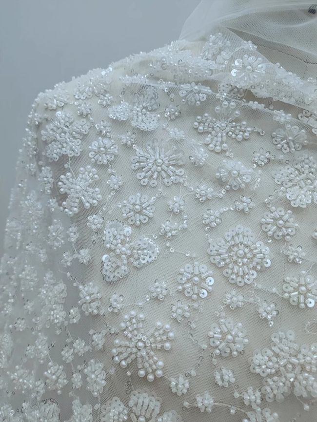 Sequined Beaded Embroidered Bridal Lace Fabric RX090