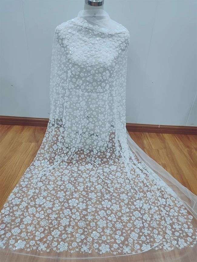 Sequined Beaded Embroidered Bridal Lace Fabric RX090