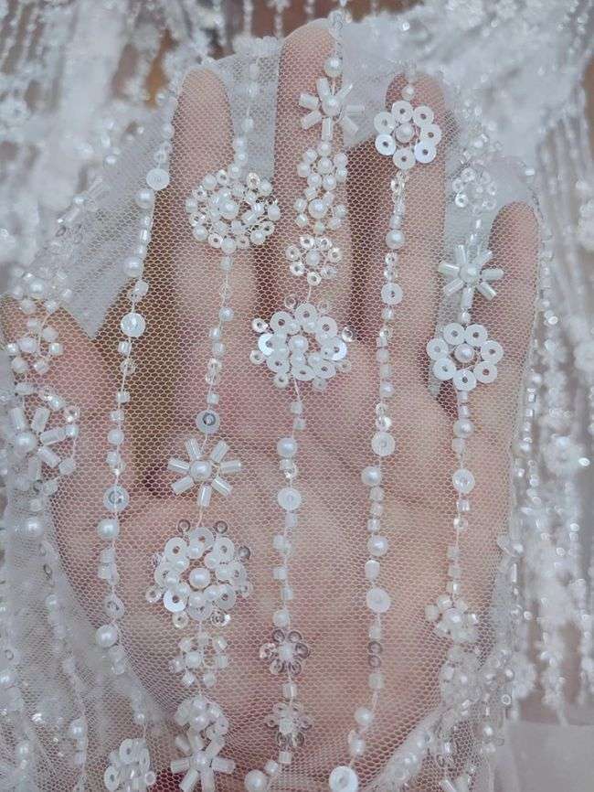 Sequined Beaded Embroidered Bridal Lace Fabric RX088