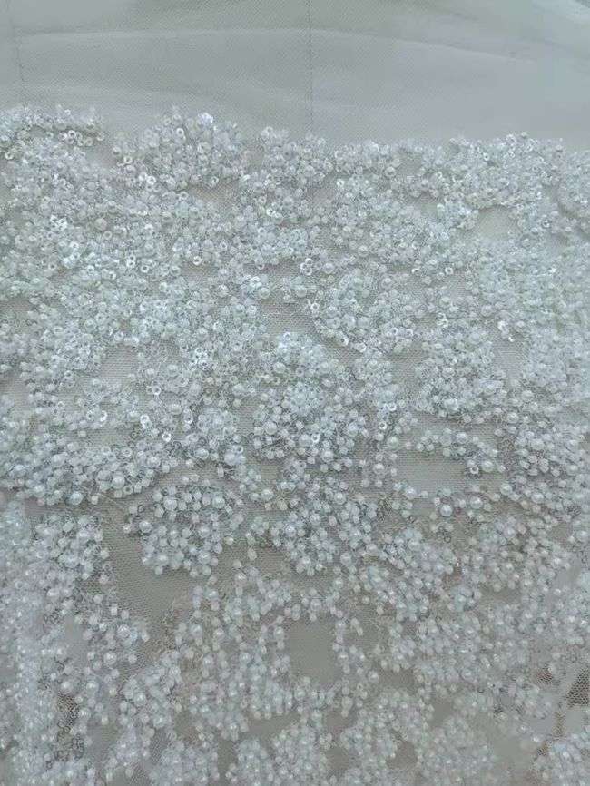 Sequined Beaded Embroidered Bridal Lace Fabric RX085