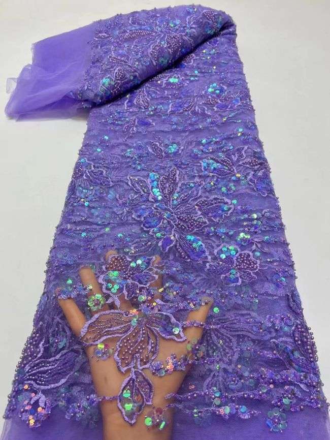 5 Yards Multi-Colored 3D Floral Flowers Sequins Beaded Embroidered Lace Fabric JX080