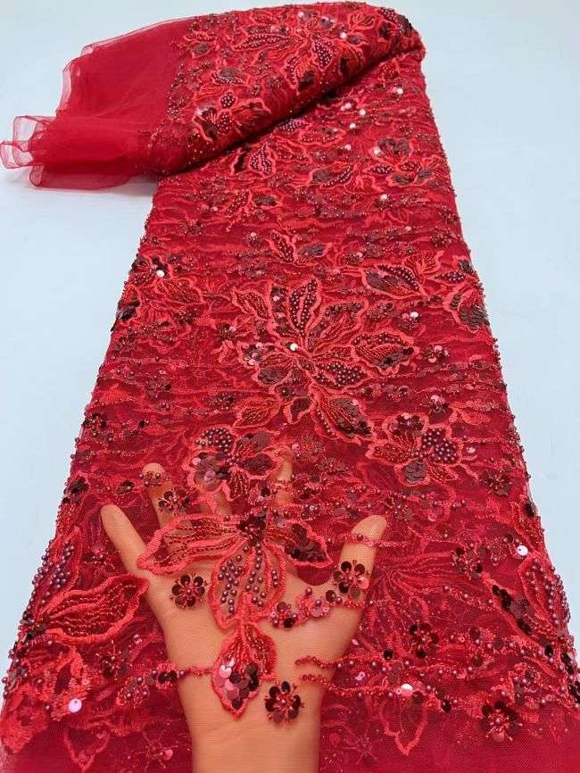 5 Yards Multi-Colored 3D Floral Flowers Sequins Beaded Embroidered Lace Fabric JX080