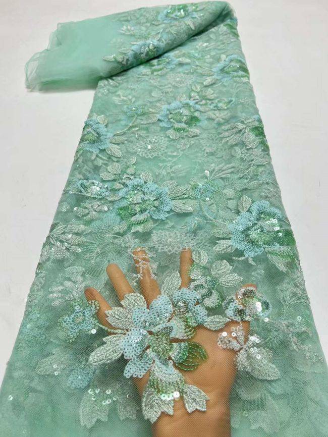 5 Yards Multi-Colored 3D Floral Flowers Sequins Beaded Embroidered Lace Fabric JX107