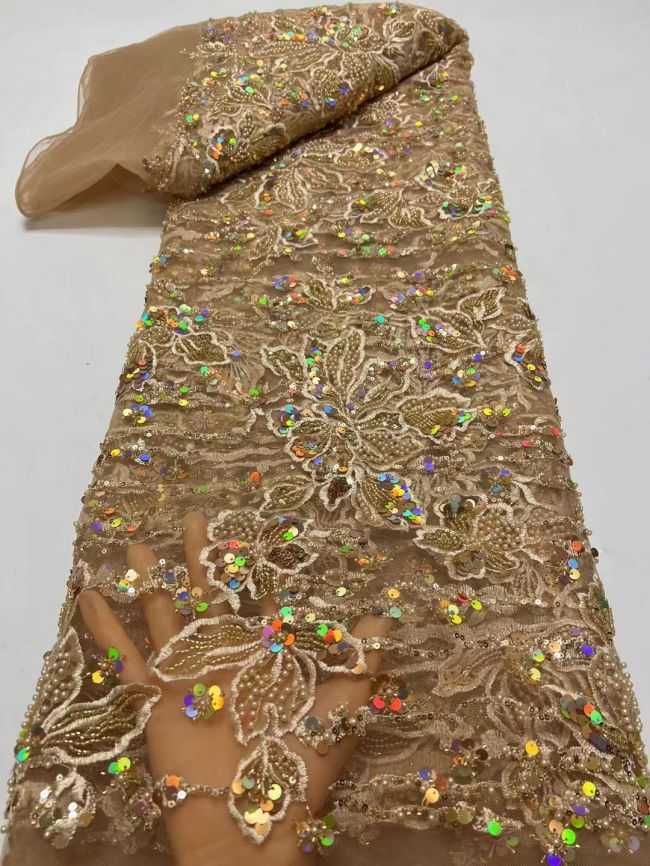 5 Yards Multi-Colored 3D Floral Flowers Sequins Beaded Embroidered Lace Fabric JX080
