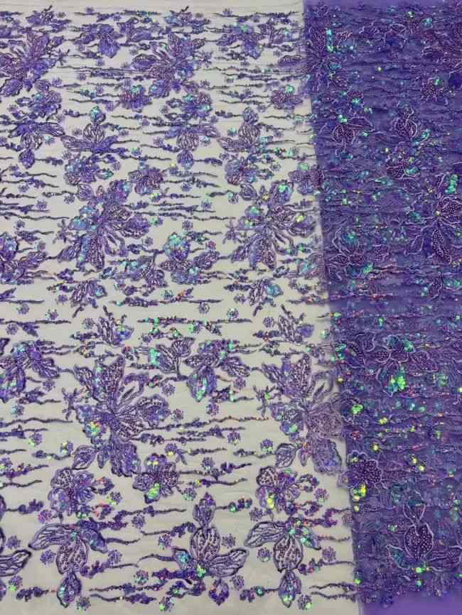 5 Yards Multi-Colored 3D Floral Flowers Sequins Beaded Embroidered Lace Fabric JX080