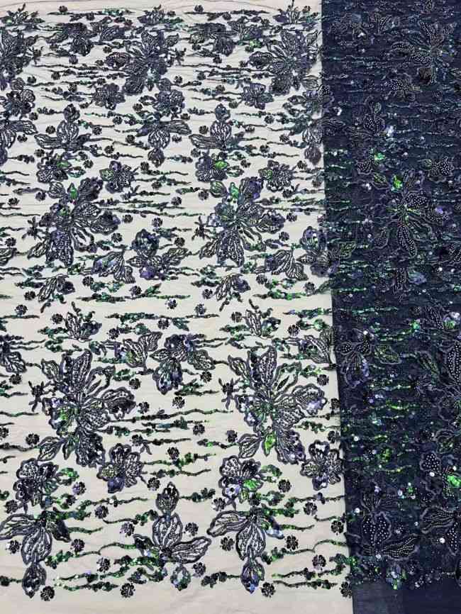 5 Yards Multi-Colored 3D Floral Flowers Sequins Beaded Embroidered Lace Fabric JX080