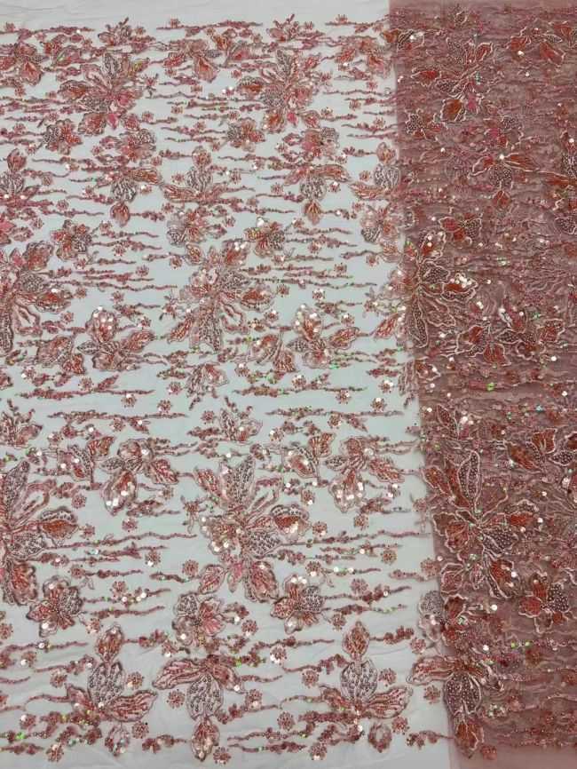 5 Yards Colored Sequins Beaded Embroidered Lace Fabric JX080