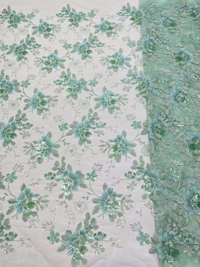 5 Yards Multi-Colored 3D Floral Flowers Sequins Beaded Embroidered Lace Fabric JX107