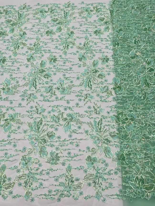 5 Yards Multi-Colored 3D Floral Flowers Sequins Beaded Embroidered Lace Fabric JX080