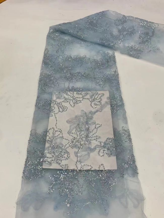 5 Yards Multi-Colored 3D Floral Flowers Sequins Beaded Embroidered Lace Fabric JX115