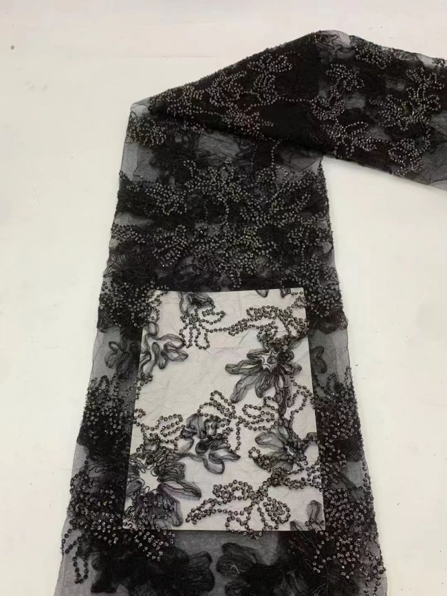 5 Yards Multi-Colored 3D Floral Flowers Sequins Beaded Embroidered Lace Fabric JX115