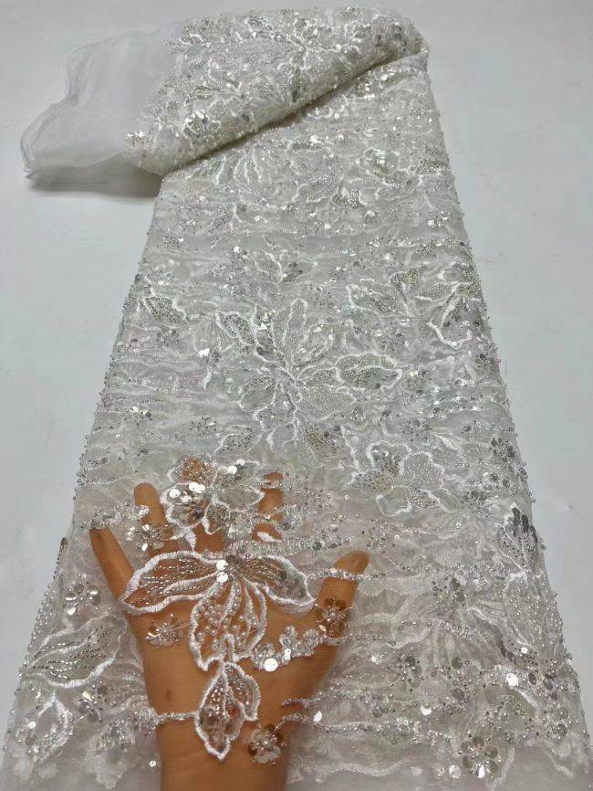 5 Yards Multi-Colored 3D Floral Flowers Sequins Beaded Embroidered Lace Fabric JX080