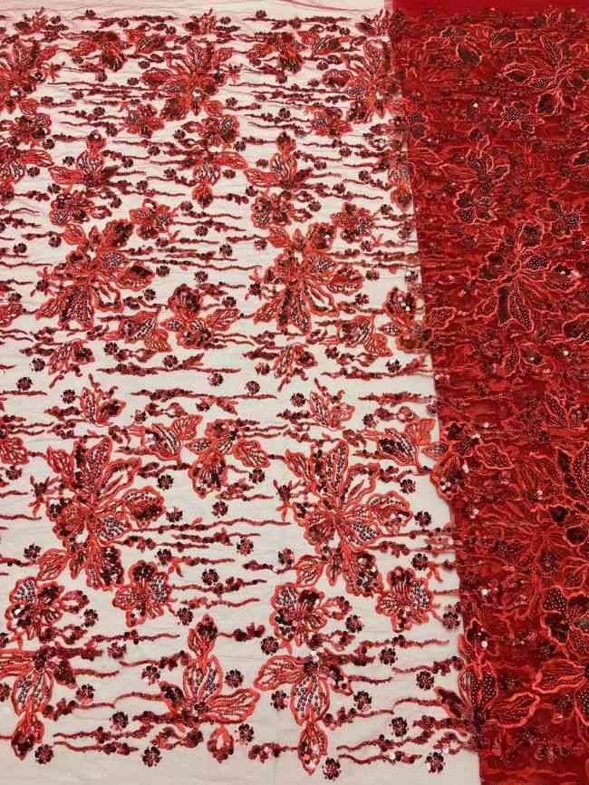 5 Yards Colored Sequins Beaded Embroidered Lace Fabric JX080