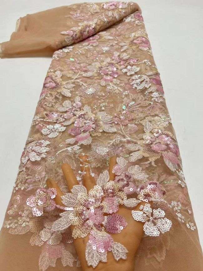 5 Yards Multi-Colored 3D Floral Flowers Sequins Beaded Embroidered Lace Fabric JX107
