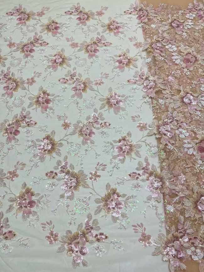 5 Yards Multi-Colored 3D Floral Flowers Sequins Beaded Embroidered Lace Fabric JX107