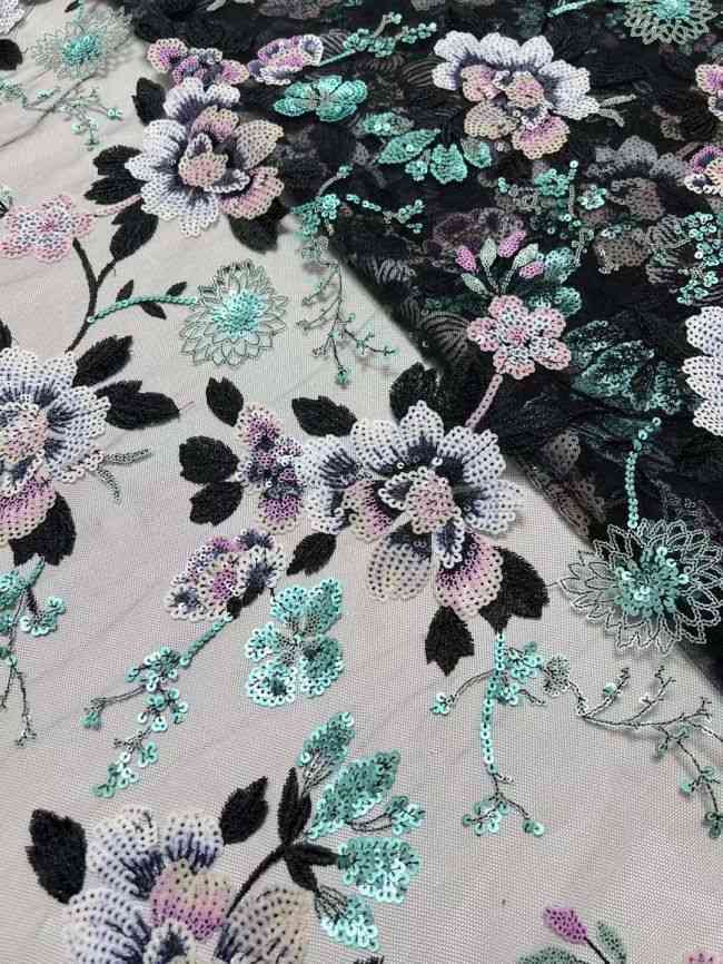 5 Yards Multi-Colored Sequined Embroidered Lace Fabric JX107