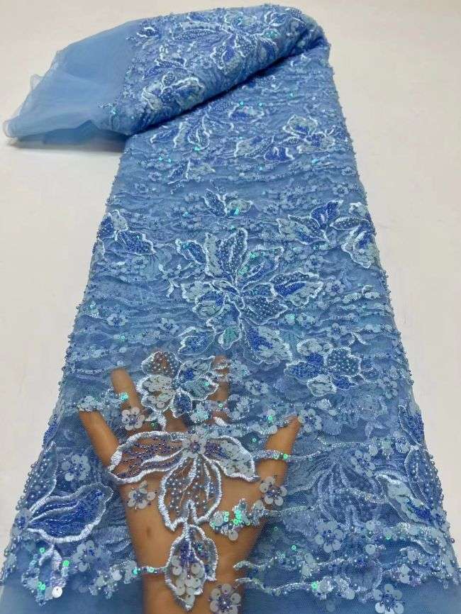 5 Yards Multi-Colored 3D Floral Flowers Sequins Beaded Embroidered Lace Fabric JX080