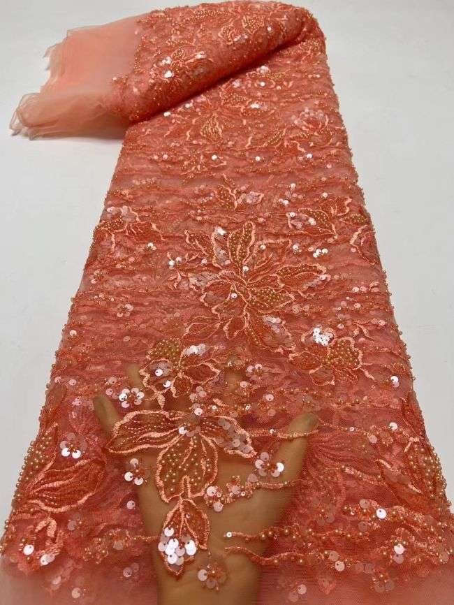 5 Yards Multi-Colored 3D Floral Flowers Sequins Beaded Embroidered Lace Fabric JX080