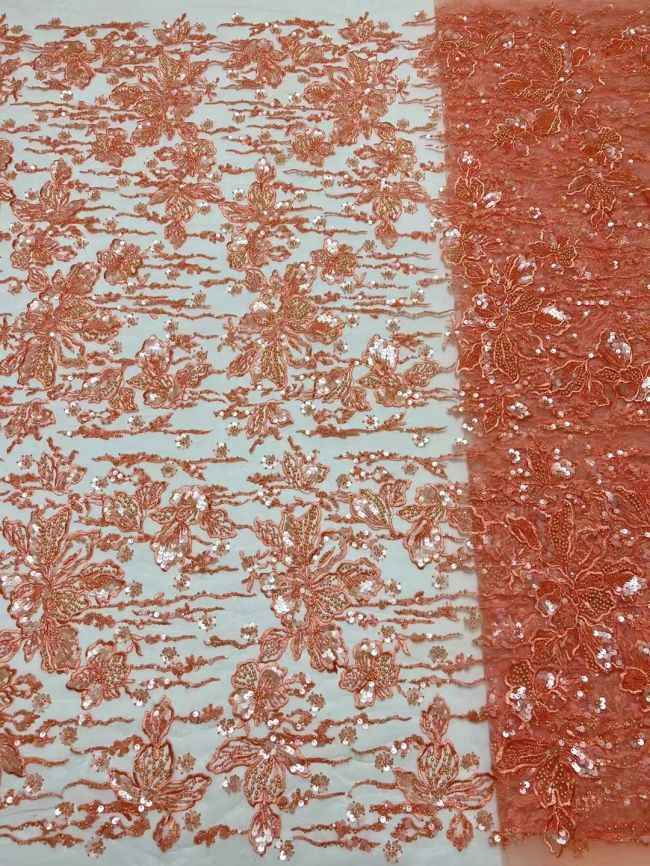 5 Yards Colored Sequins Beaded Embroidered Lace Fabric JX080