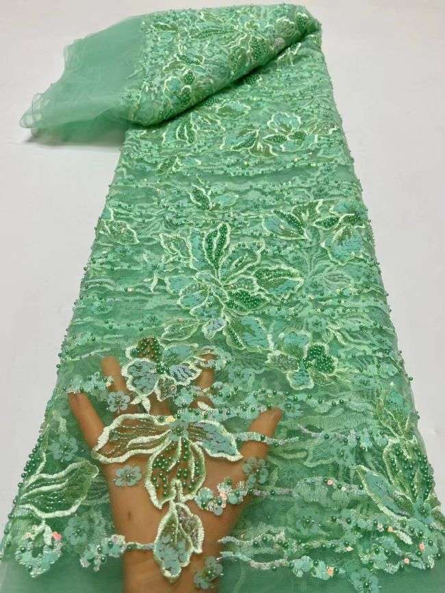 5 Yards Multi-Colored 3D Floral Flowers Sequins Beaded Embroidered Lace Fabric JX080