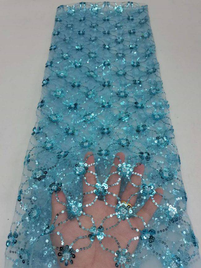 5 Yards Multi-Colored 3D Floral Flowers Sequins Beaded Embroidered Lace Fabric JX077