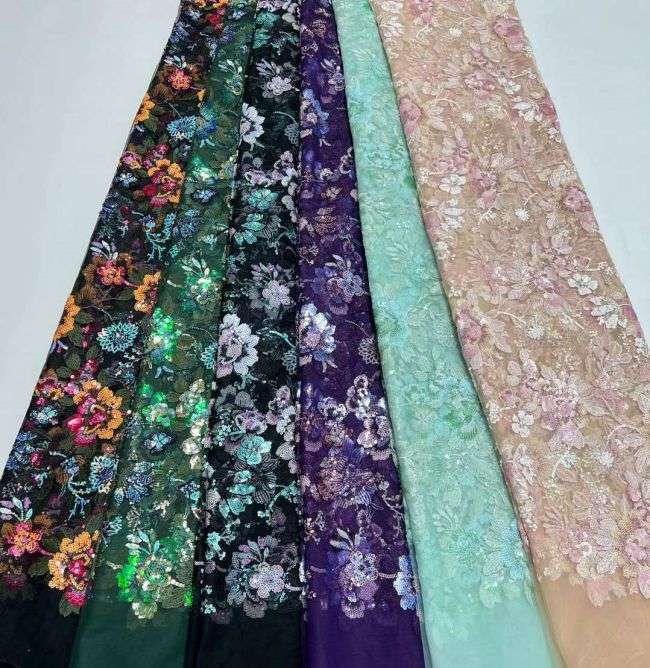 5 Yards Multi-Colored 3D Floral Flowers Sequins Beaded Embroidered Lace Fabric JX107