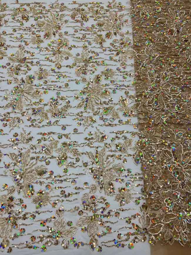 5 Yards Colored Sequins Beaded Embroidered Lace Fabric JX080
