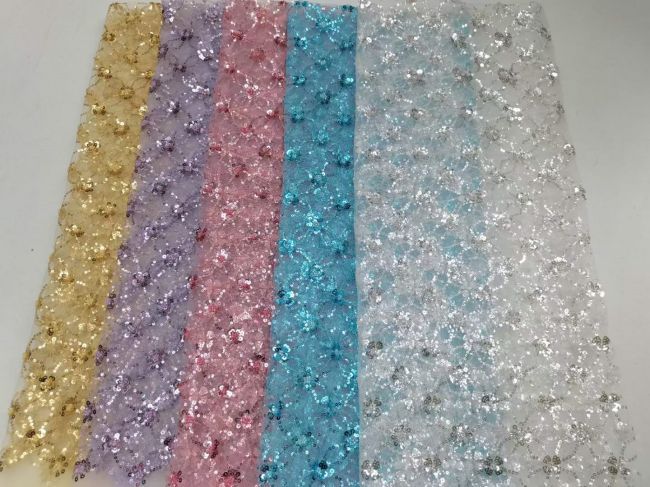 5 Yards Multi-Colored 3D Floral Flowers Sequins Beaded Embroidered Lace Fabric JX077