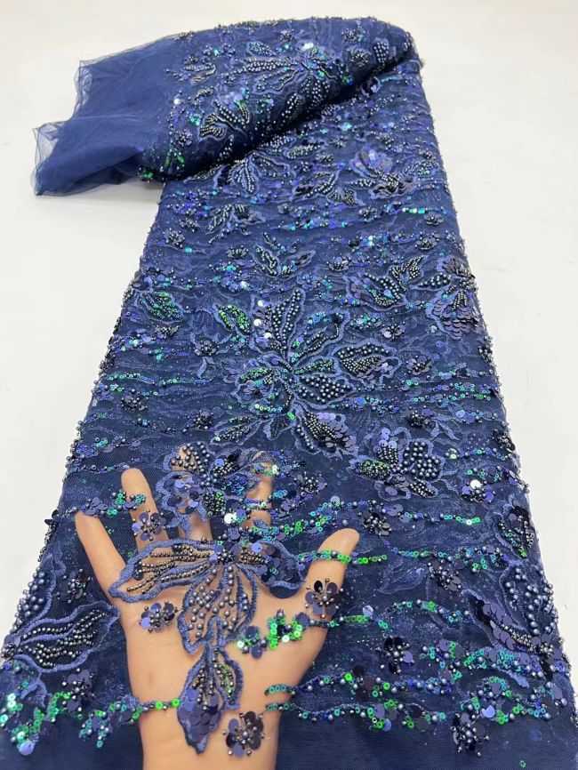 5 Yards Multi-Colored 3D Floral Flowers Sequins Beaded Embroidered Lace Fabric JX080