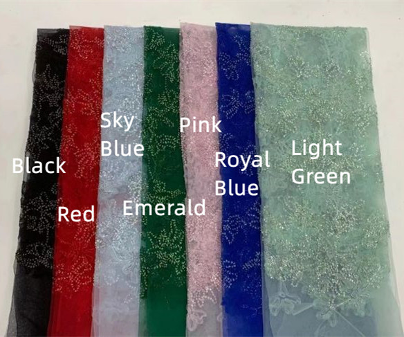 5 Yards Colored 3D Floral Flowers Sequins Beaded Embroidered Lace Fabric JX115