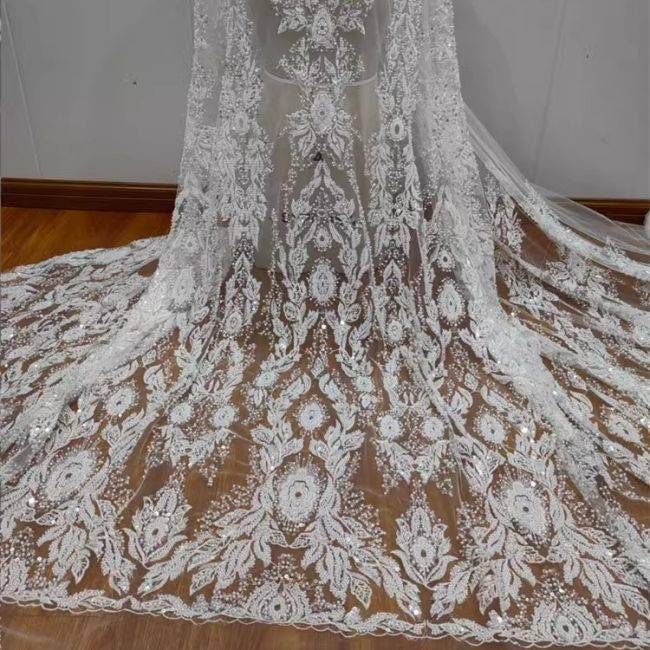 Sequined Beaded Embroidered Bridal Lace Fabric RX011