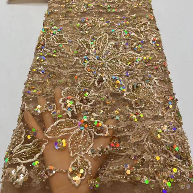 5 Yards Colored Sequins Beaded Embroidered Lace Fabric JX080