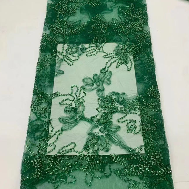 5 Yards Colored 3D Floral Flowers Sequins Beaded Embroidered Lace Fabric JX115