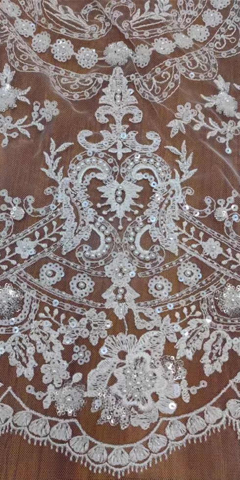 Sequined Beaded Embroidered Bridal Lace Fabric RX039