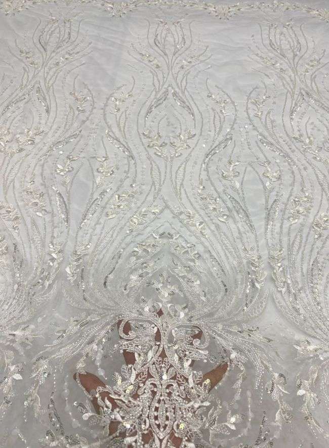 15 Yards Heavily Beaded Sequined Embroidered Off White Wedding Bridal Lace Fabric TDD324