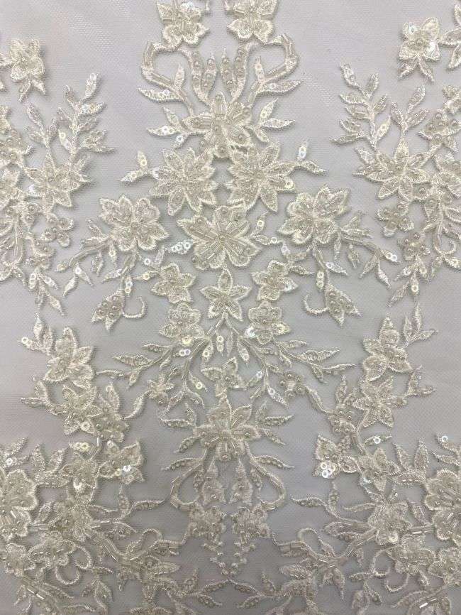 15 Yards Heavily Beaded Sequined Embroidered Off White Wedding Bridal Lace Fabric TDD326