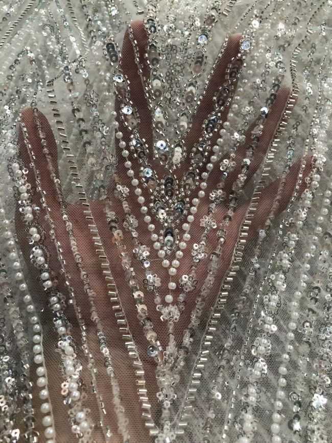15 Yards Heavily Beaded Sequined Embroidered Off White Wedding Bridal Lace Fabric TDD303