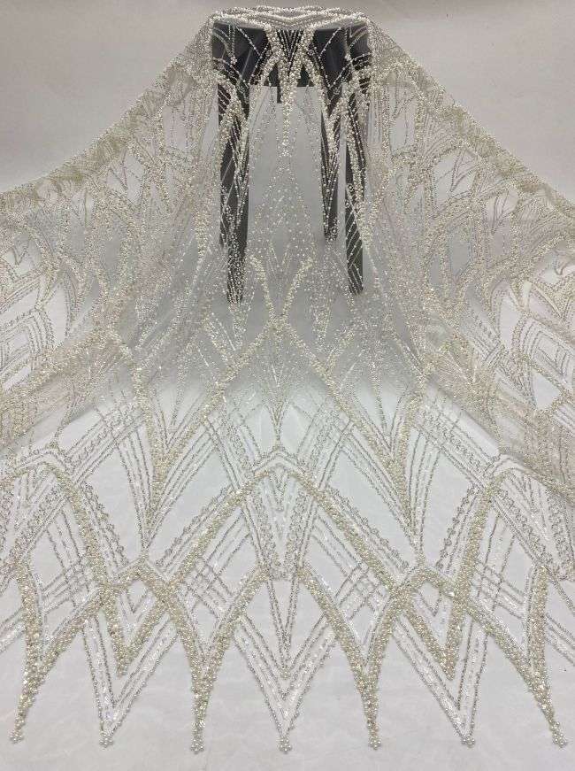 15 Yards Heavily Beaded Sequined Embroidered Off White Wedding Bridal Lace Fabric TDD317