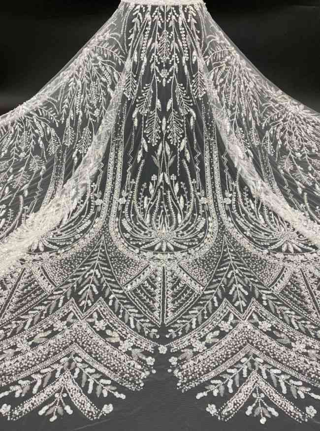 15 Yards Heavily Beaded Sequined Embroidered Off White Wedding Bridal Lace Fabric TDD313