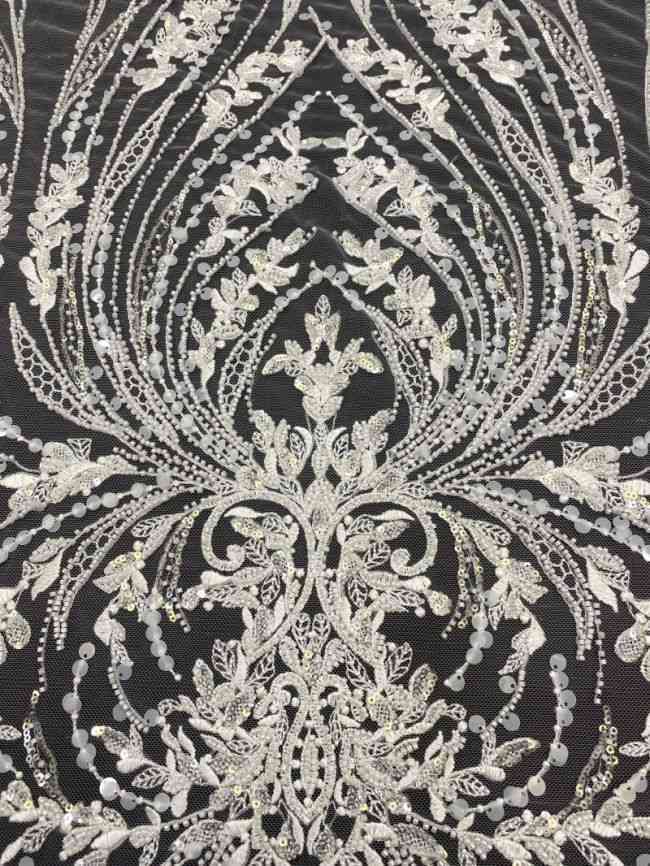 15 Yards Heavily Beaded Sequined Embroidered Off White Wedding Bridal Lace Fabric TDD324