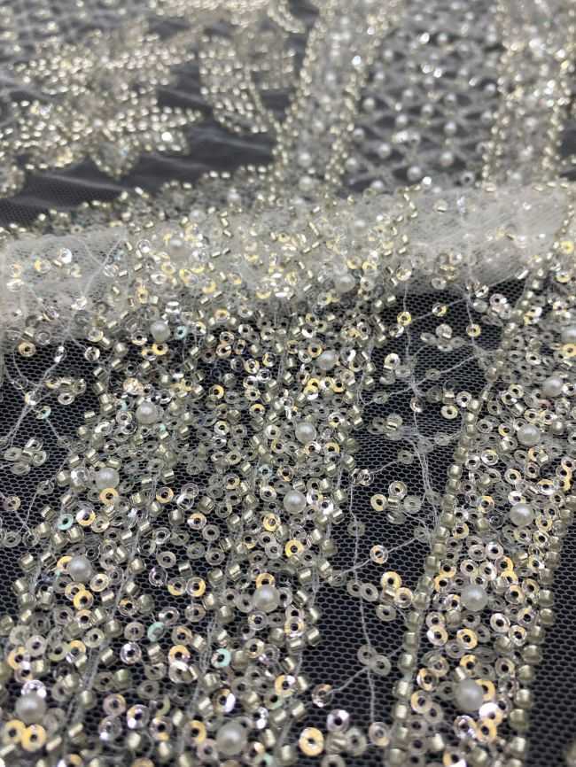 15 Yards Heavily Beaded Sequined Embroidered Off White Wedding Bridal Lace Fabric TDD321