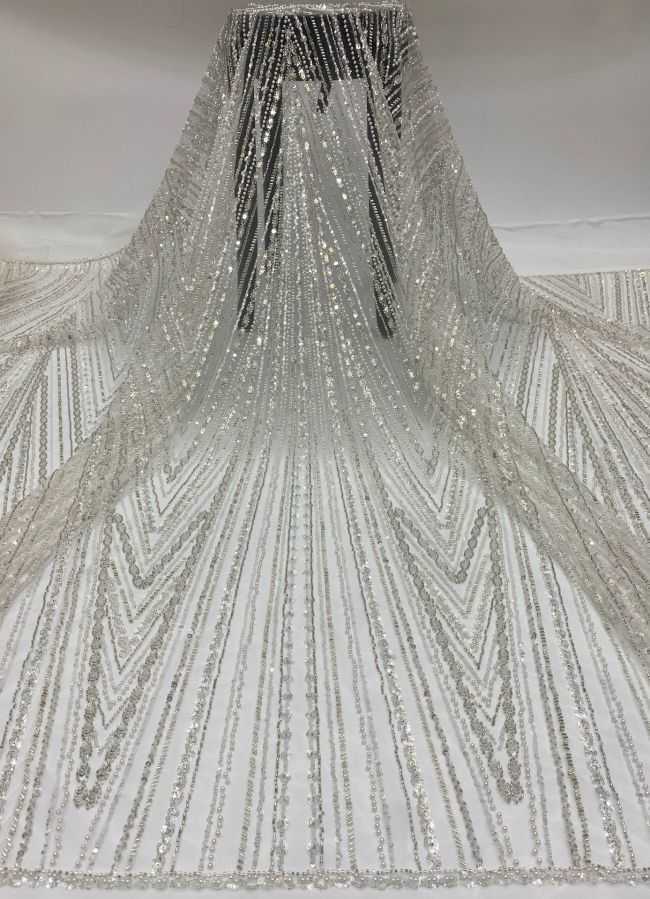15 Yards Heavily Beaded Sequined Embroidered Off White Wedding Bridal Lace Fabric TDD303