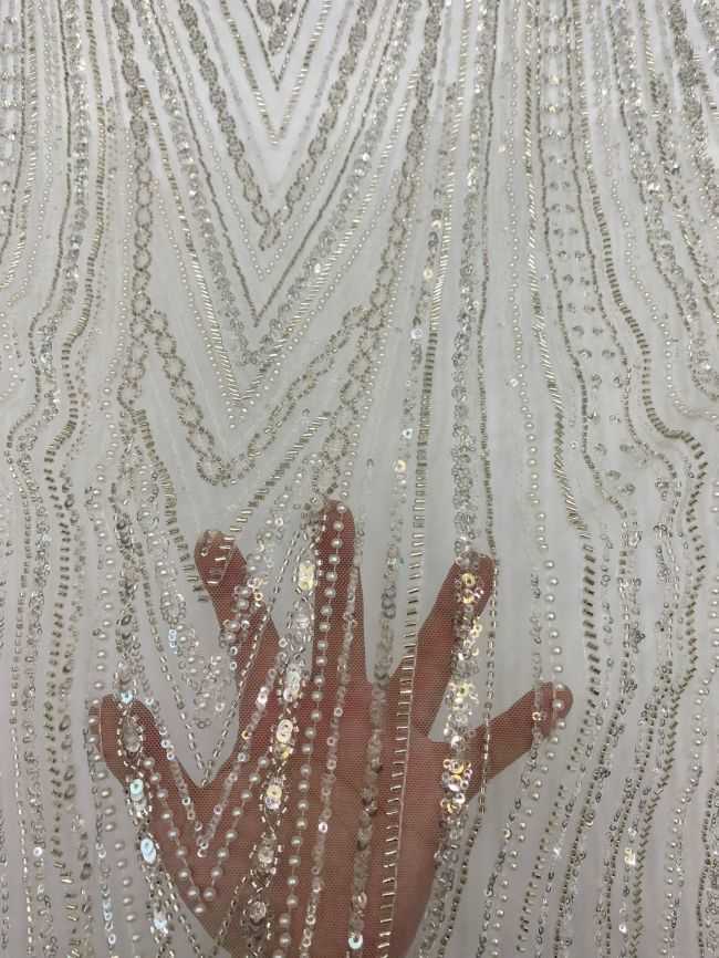 15 Yards Heavily Beaded Sequined Embroidered Off White Wedding Bridal Lace Fabric TDD303