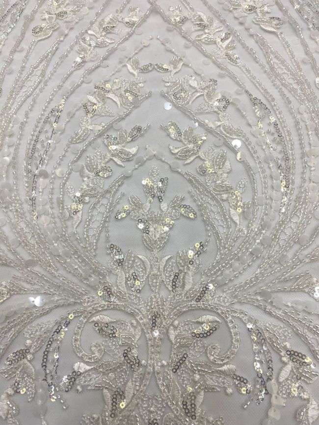 15 Yards Heavily Beaded Sequined Embroidered Off White Wedding Bridal Lace Fabric TDD324